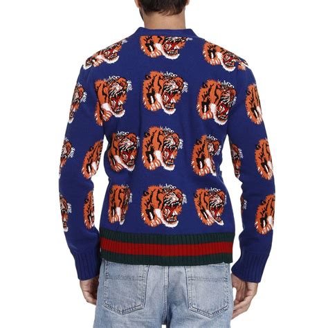 gucci tiger jacquard cardigan|Gucci Tiger Jacquard Wool Cardigan, Dark Blue .